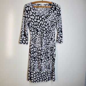 Calvin Klein Black and White Midi Dress with Ruched side.  Size 8